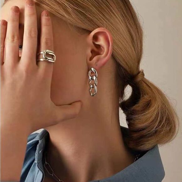 Silver chain drop earrings S176 - Picture 2 of 5